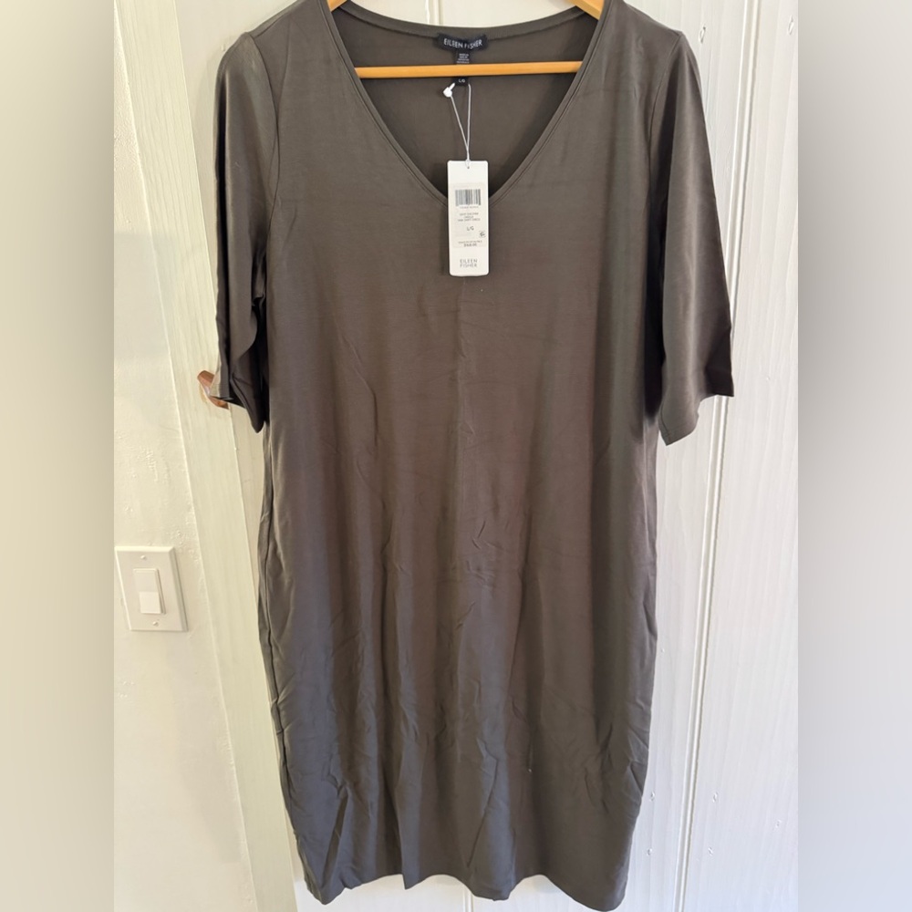 Eileen Fisher brown V-Neck Shift Dress